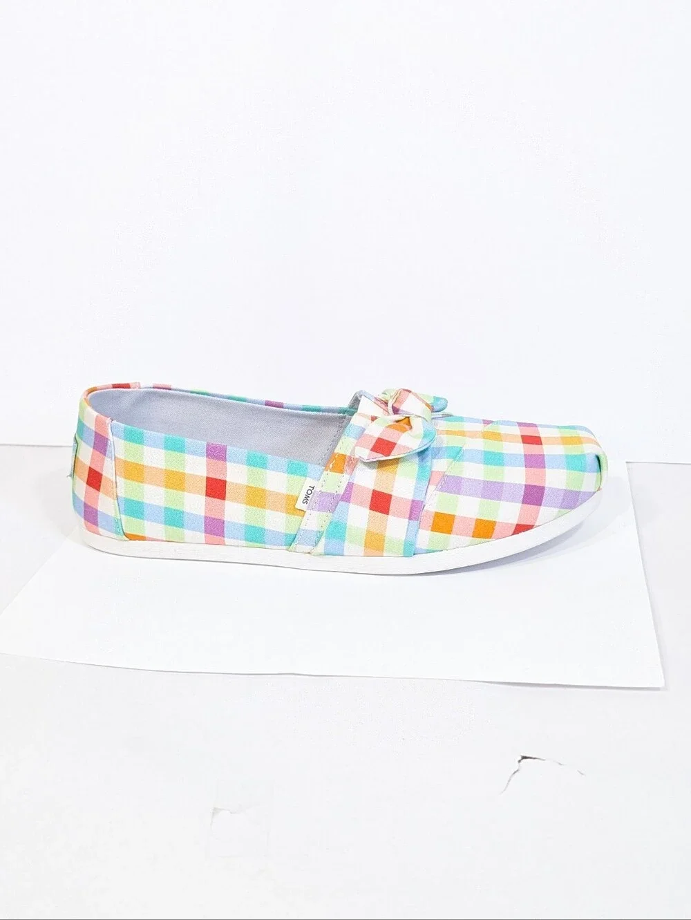 Toms Plaid Alpargata sz 8.5 NEW Women Flat Slip on Shoes Summer madras bow